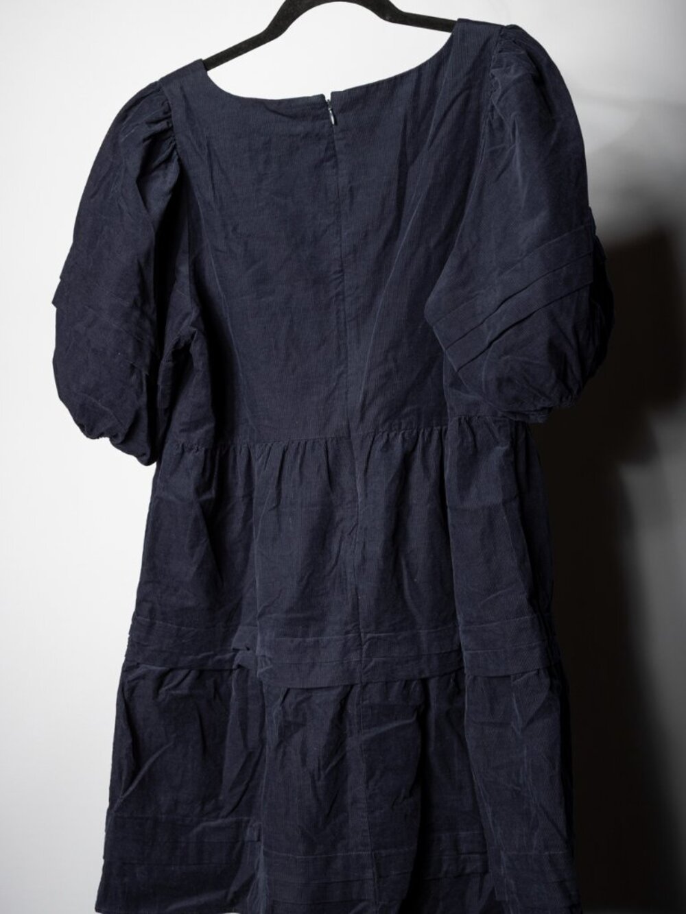 Madewell Tiered Puff Sleeve Mini Dress Navy Blue Corduroy NWOT Size XL - Picture 6 of 10